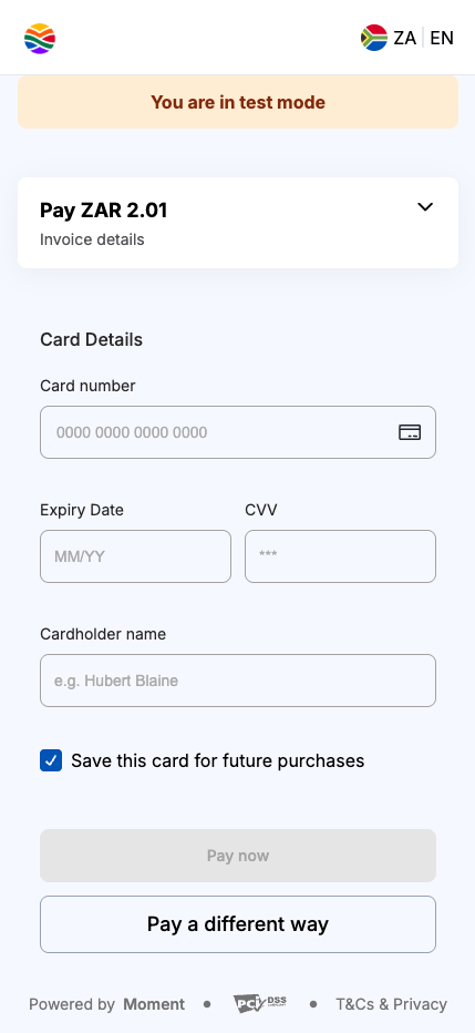 Checkout page showing the save payment method prompt