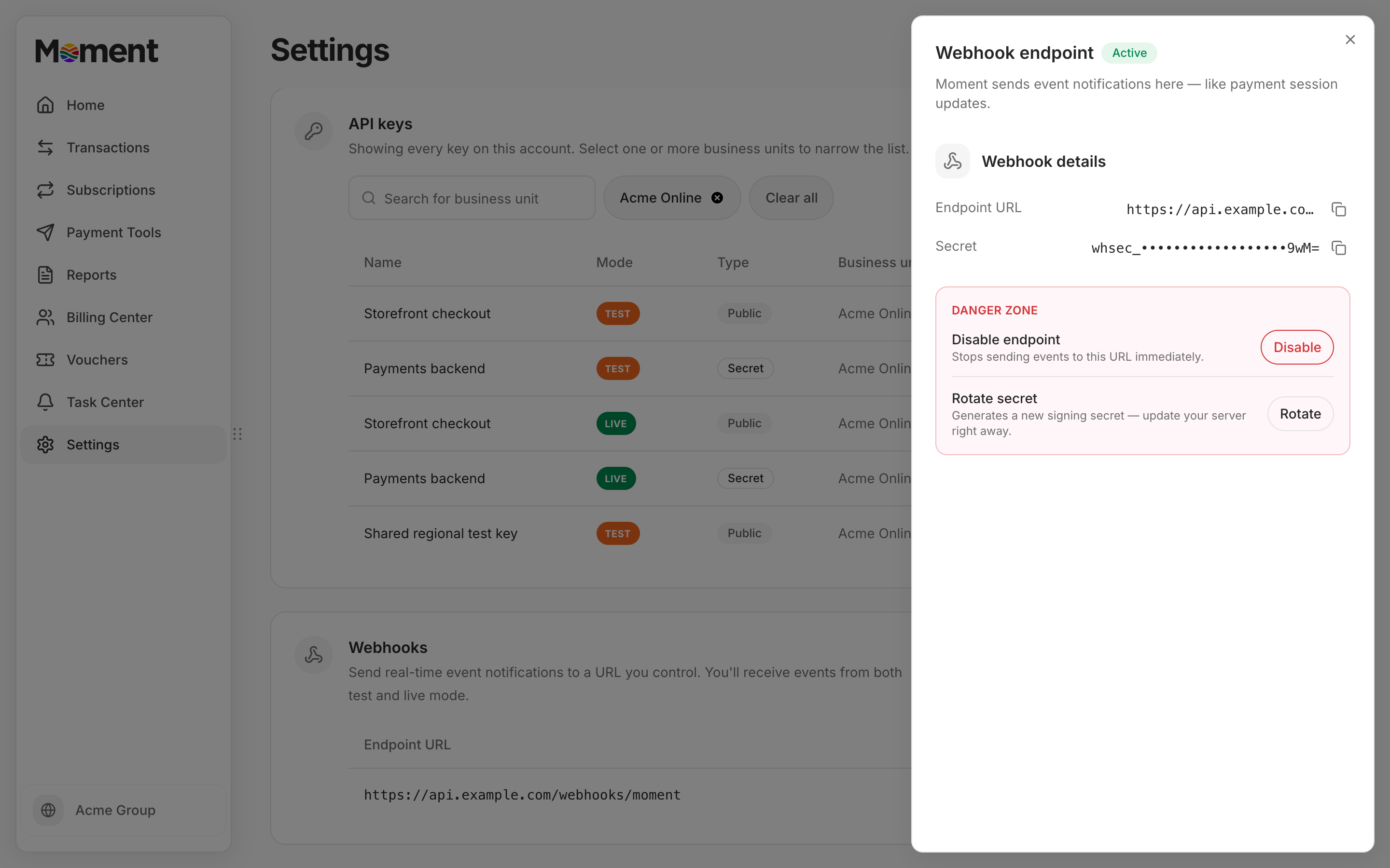 Webhook endpoint details