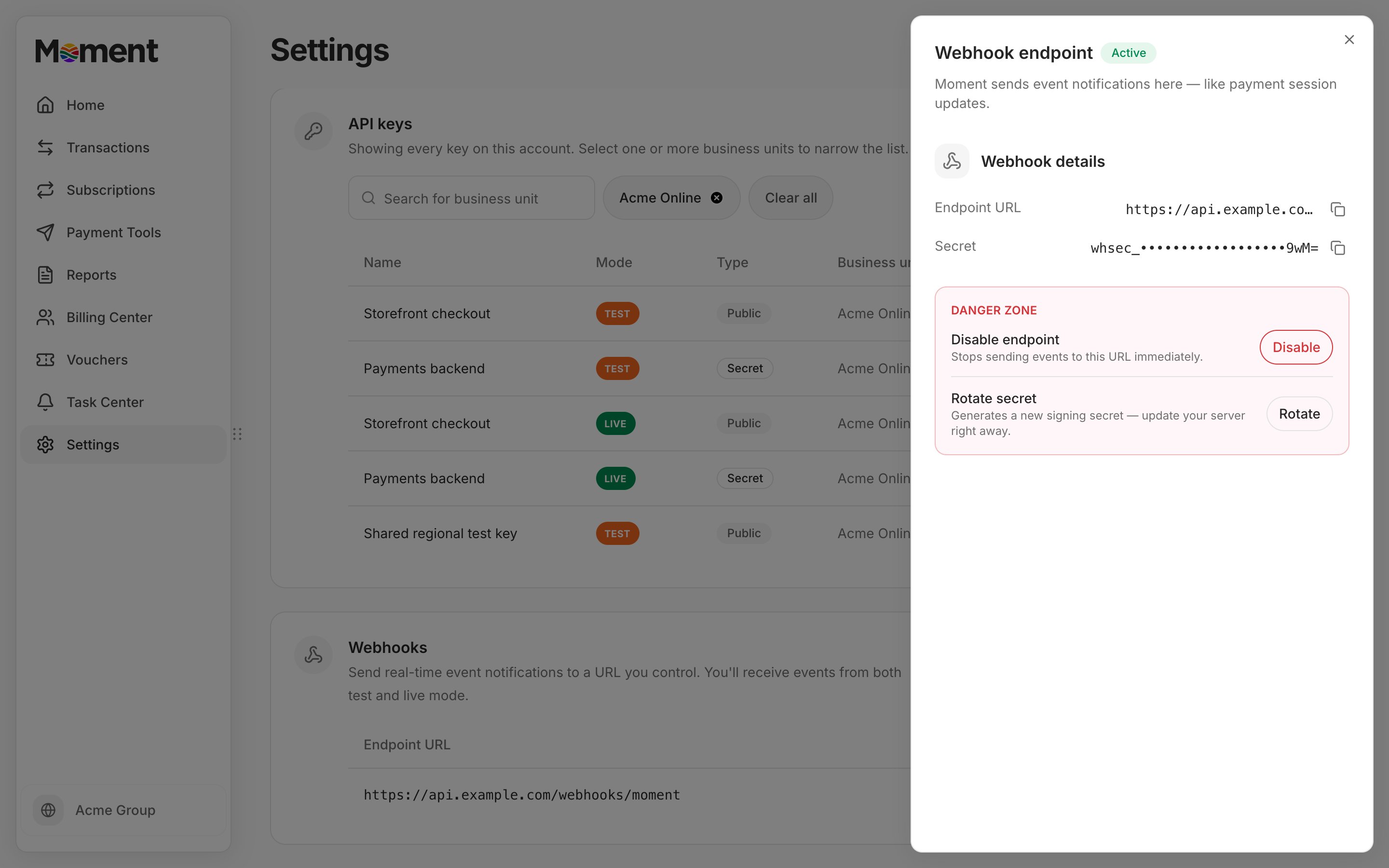 Webhook endpoint details