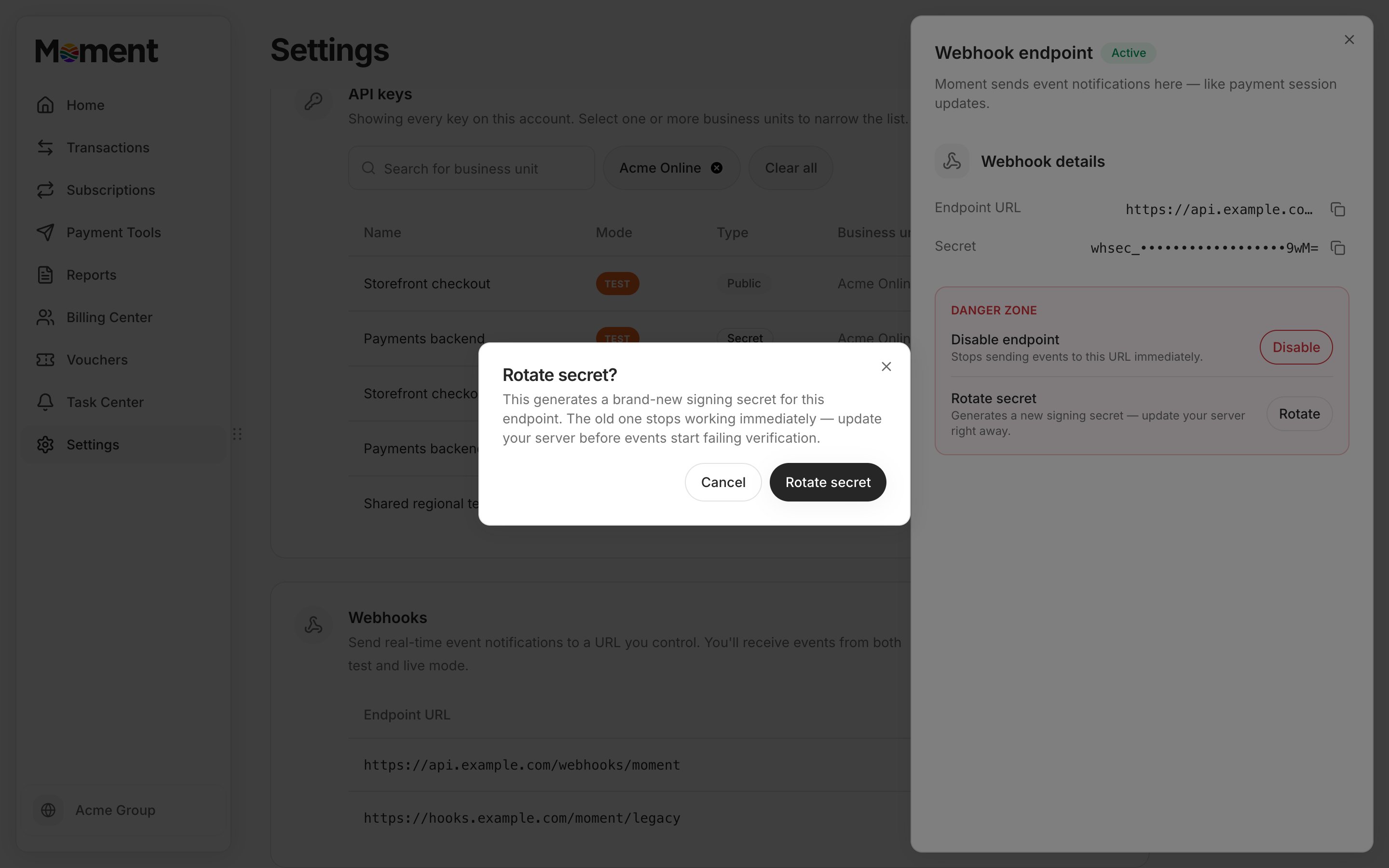 Rotate secret confirmation dialog