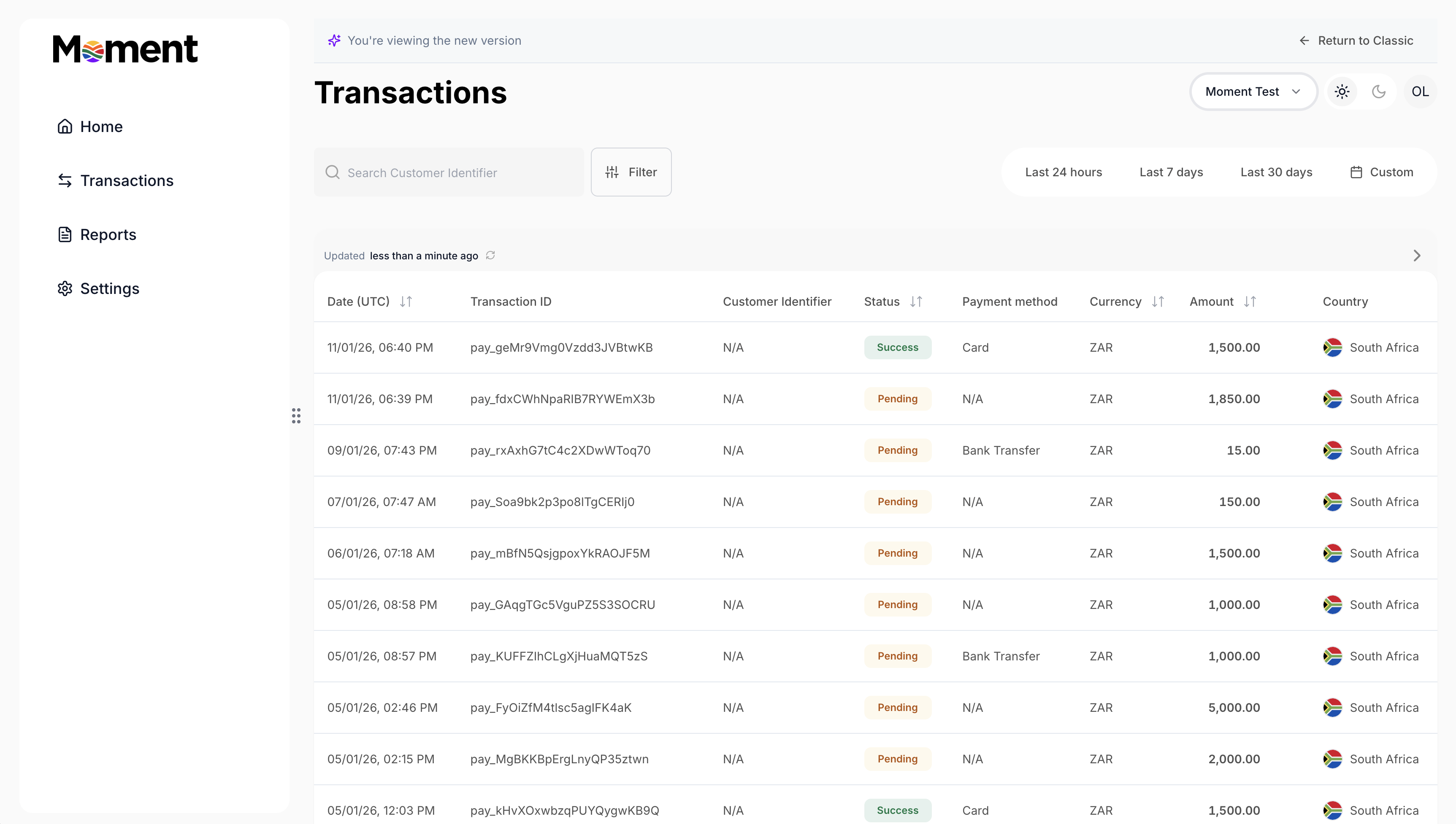 Transactions - Moment Holding | API Docs