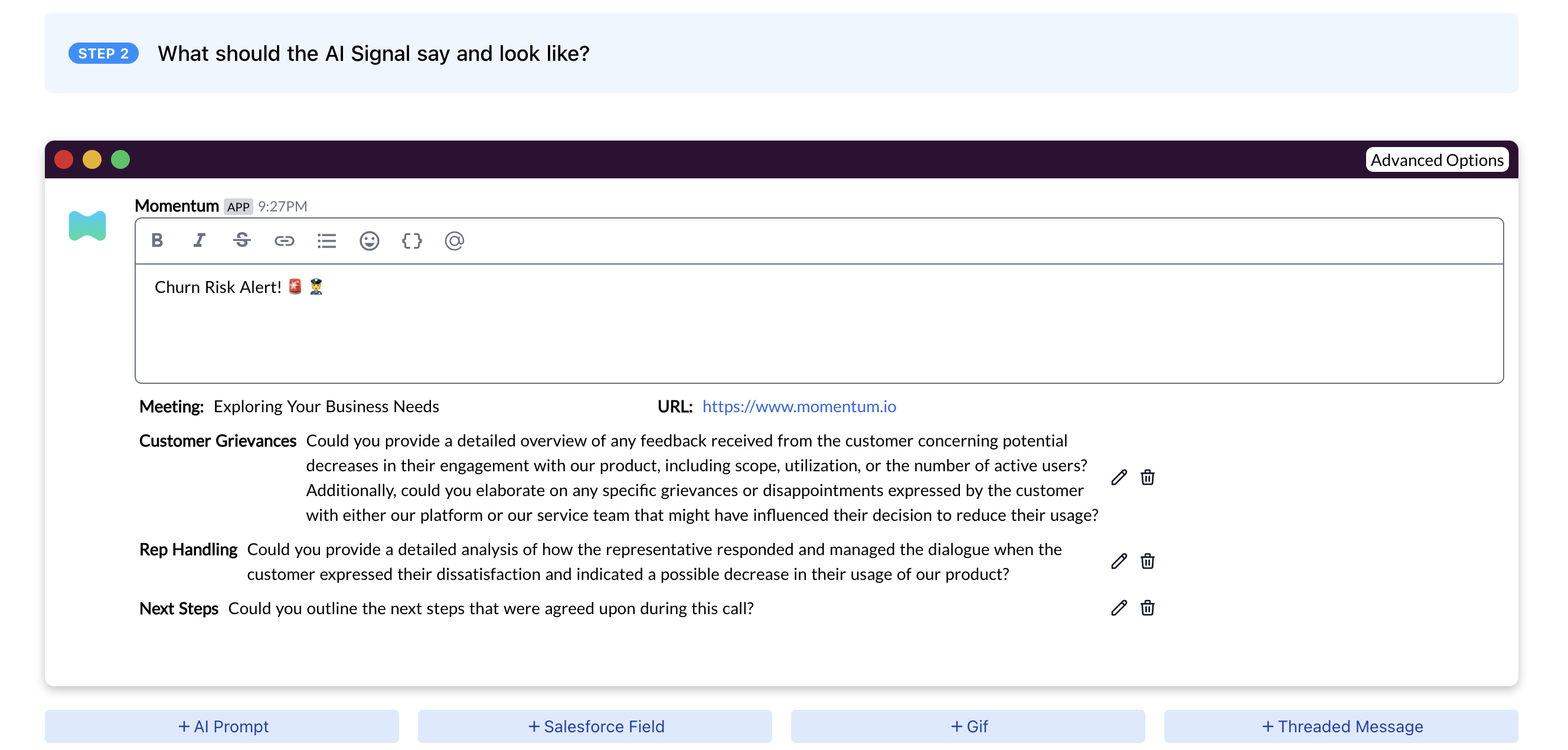 AI Signals Configuration Interface