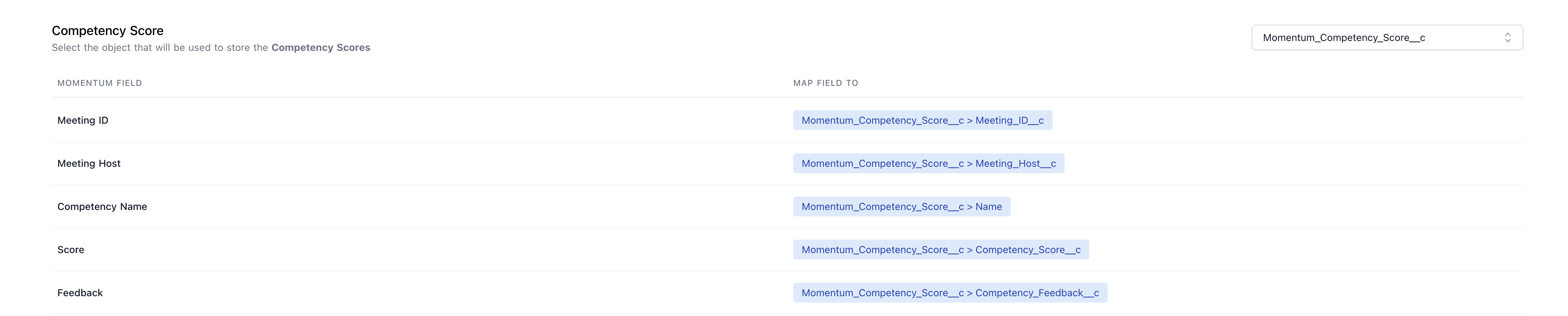 Competency Score Field Mapping