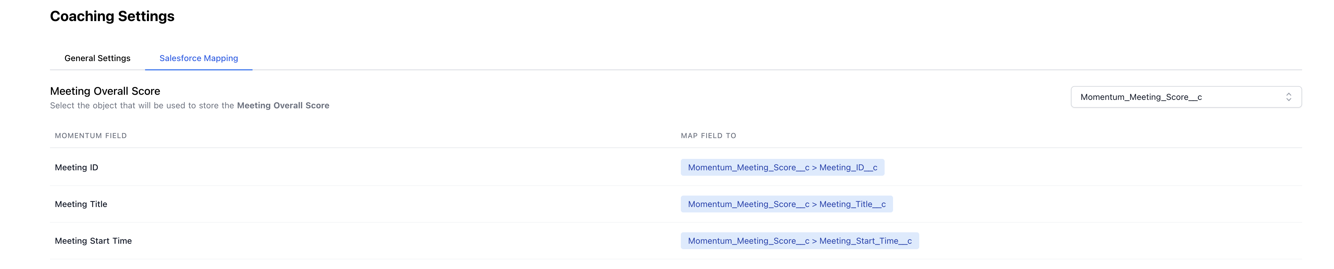 Meeting Score Field Mapping