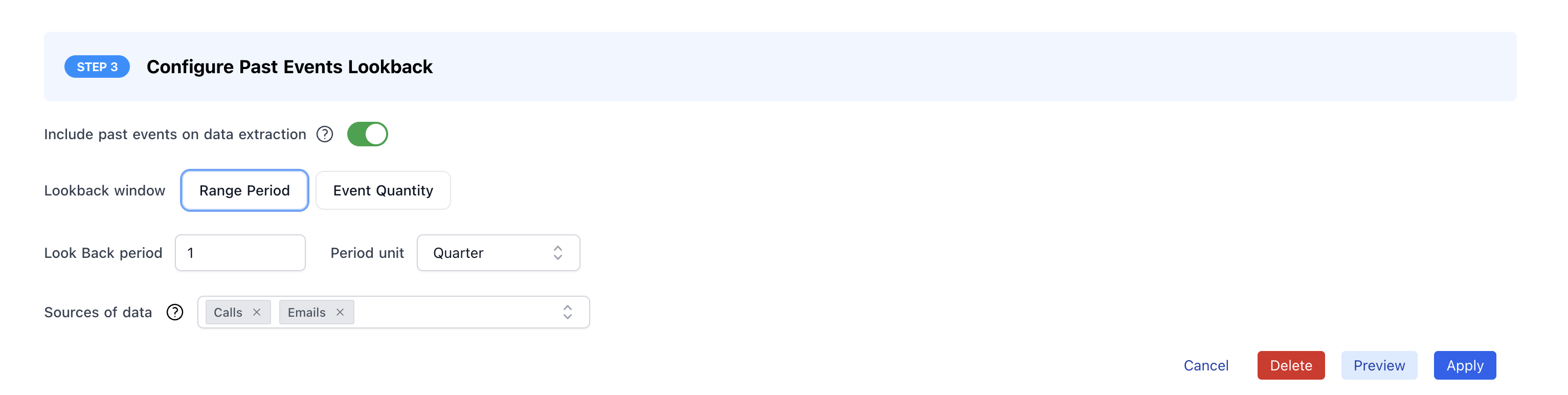 Example Lookback Configuration