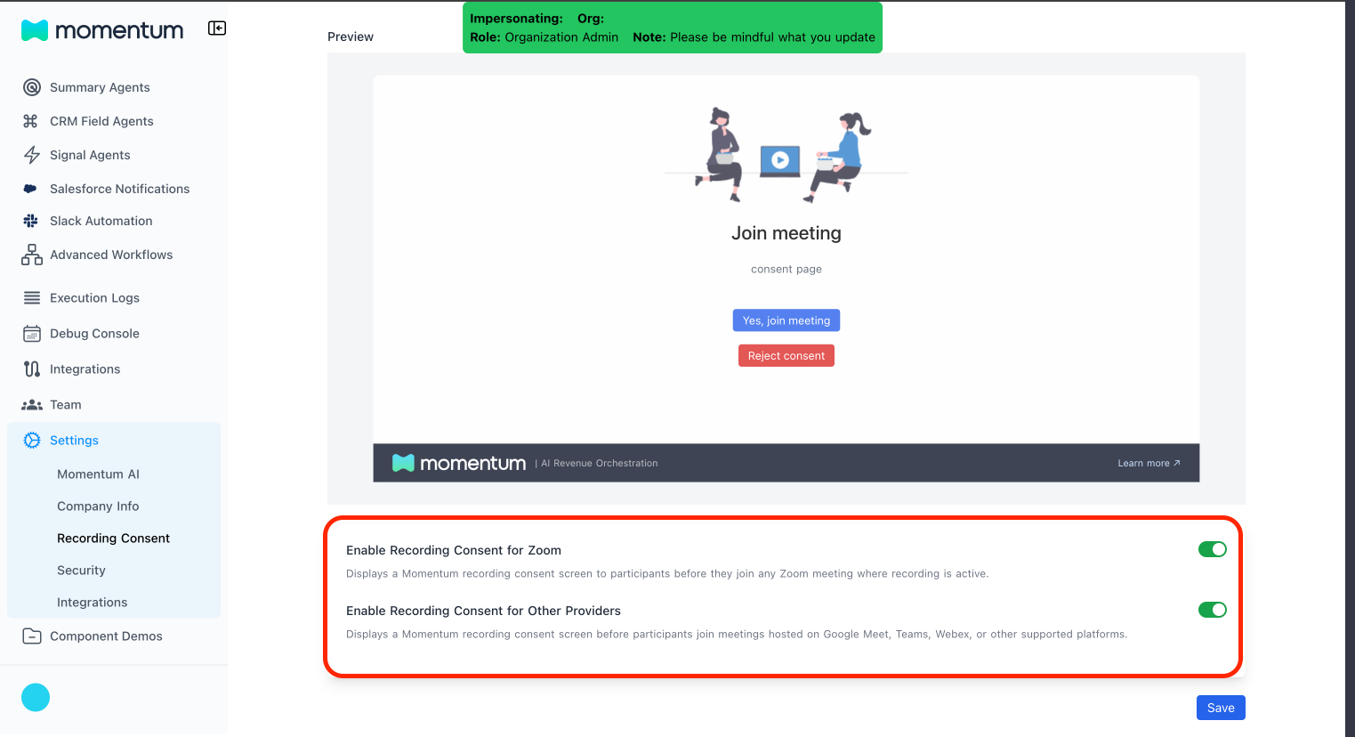 Consent Link Injection Toggle