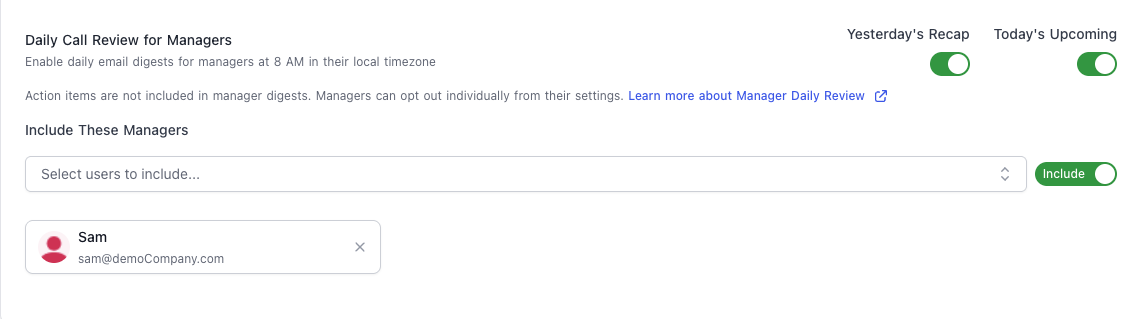 Daily Call Review Admin Settings For Managers
