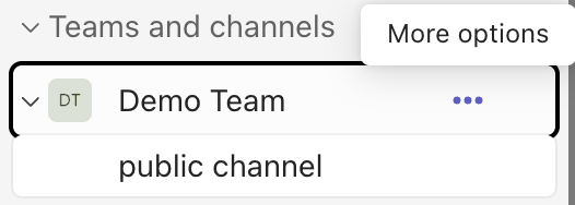 A list of Teams and channels with the Team named Demo Team selected. The accessory menu control is visible