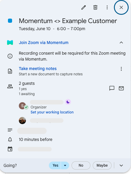 Recording Consent Automatic Calendar Updates