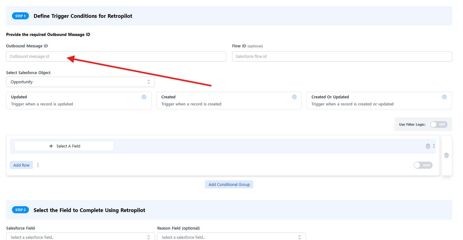 Retropilot Wizard - Outbound Message ID Configuration