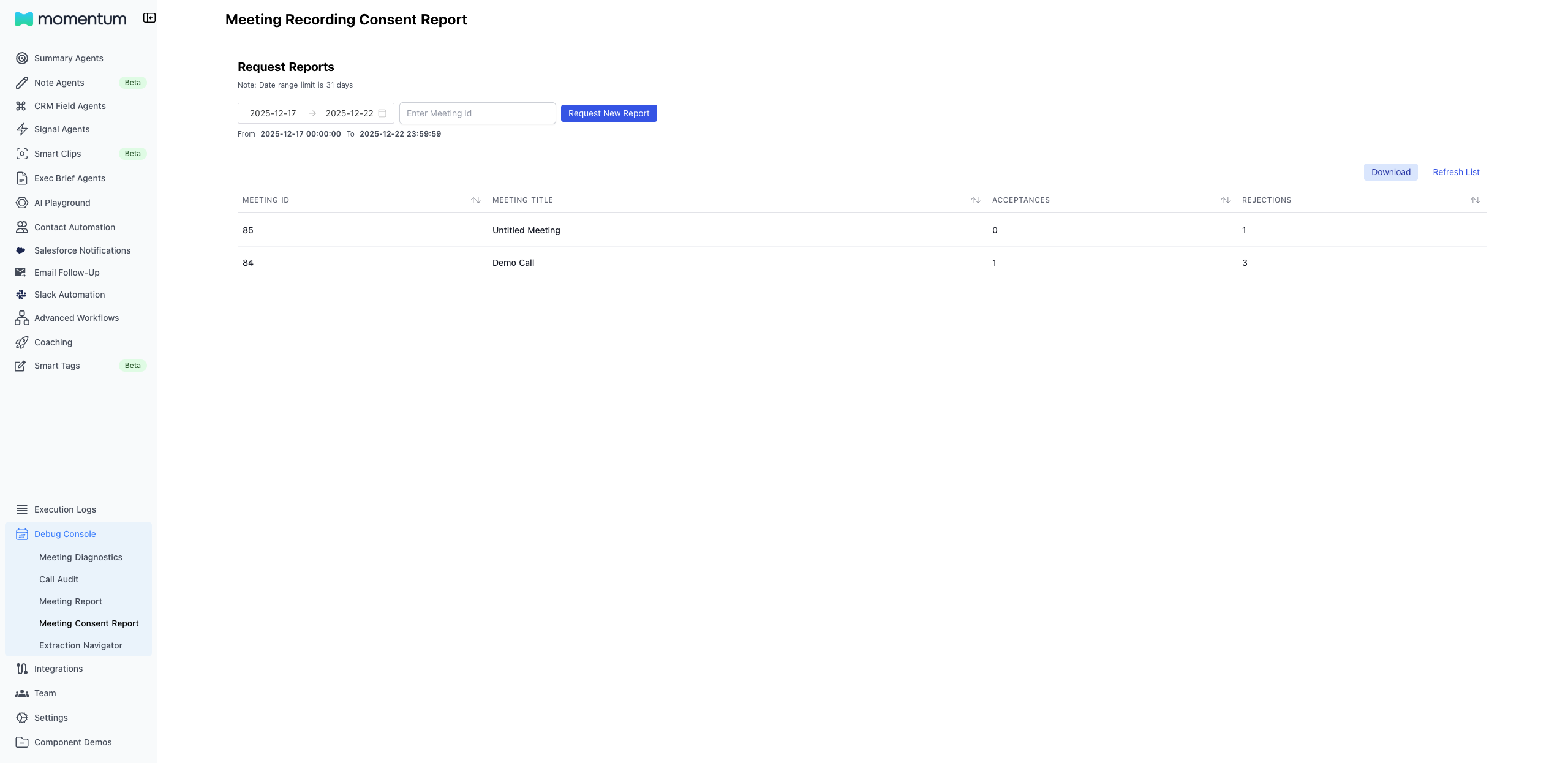 Recording Consent Page