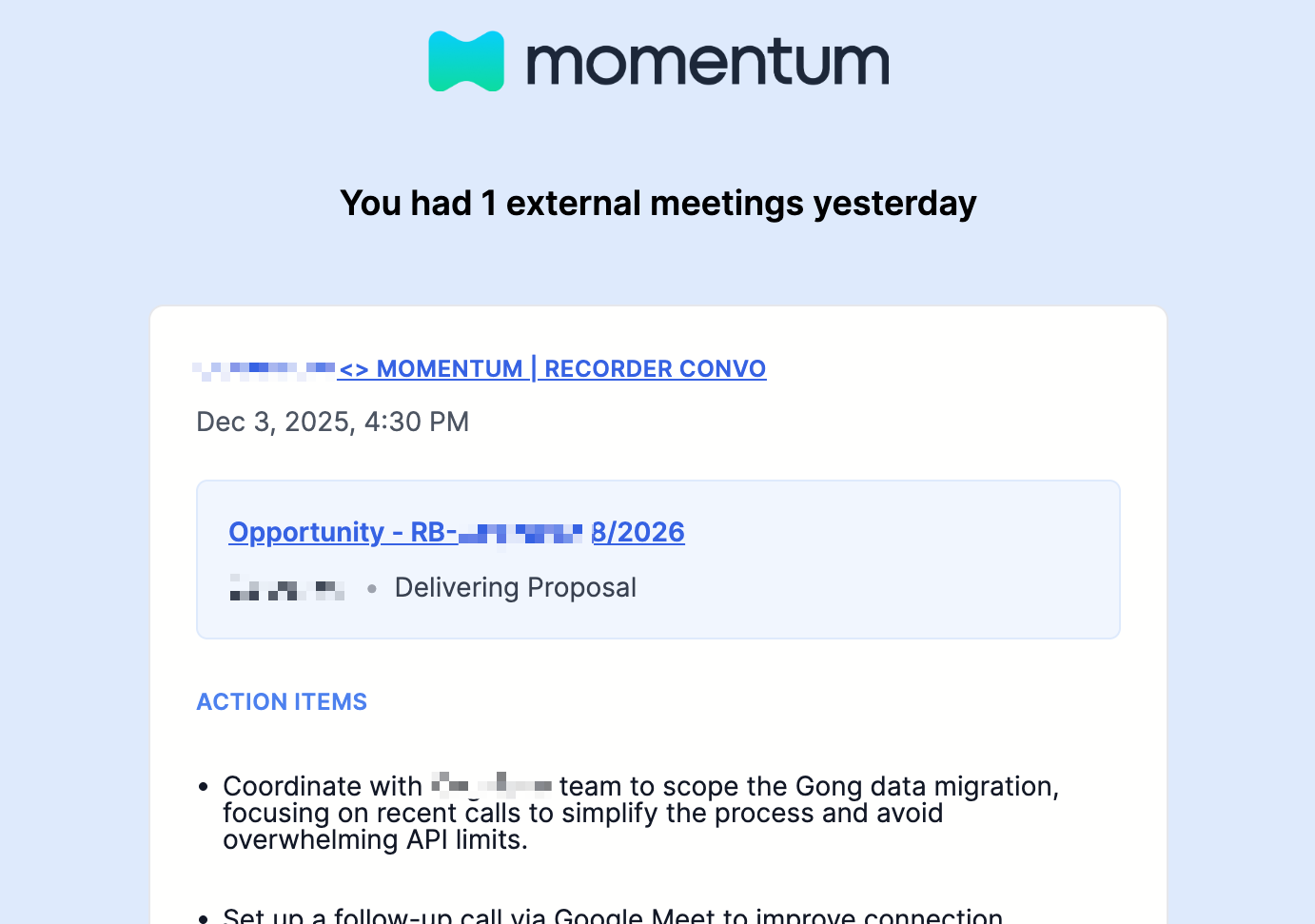 Daily Call Review Email Example