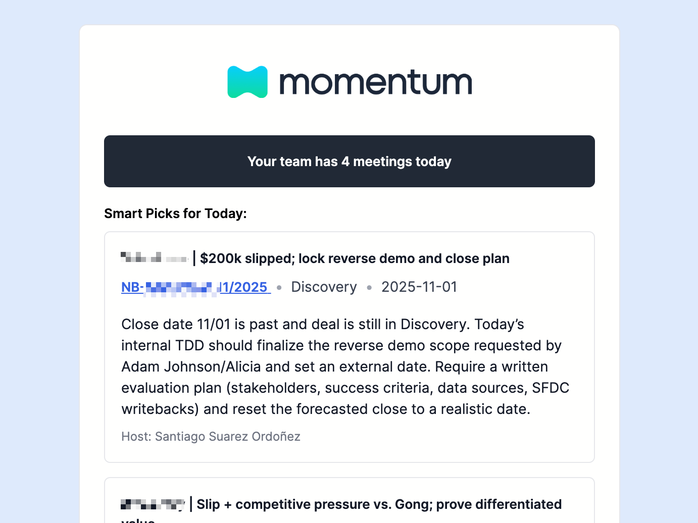 Daily Call Review Manager Email Example