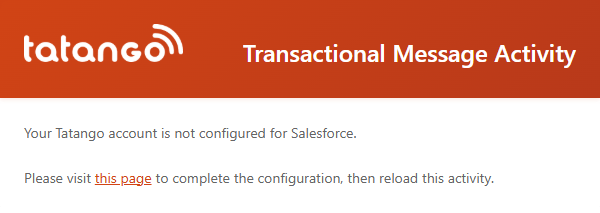 The activity modal showing that the account is not configured for Salesforce, with a link to the configuration page