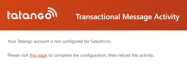The activity modal showing that the account is not configured for Salesforce, with a link to the configuration page