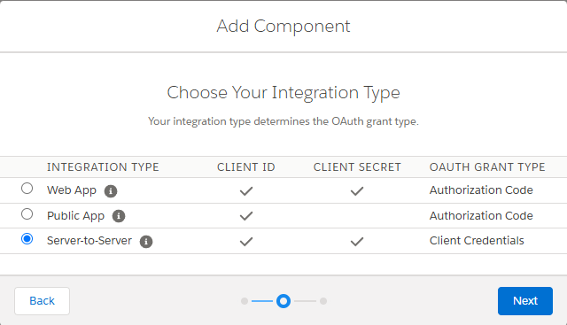 The integration type step with Server-to-Server selected