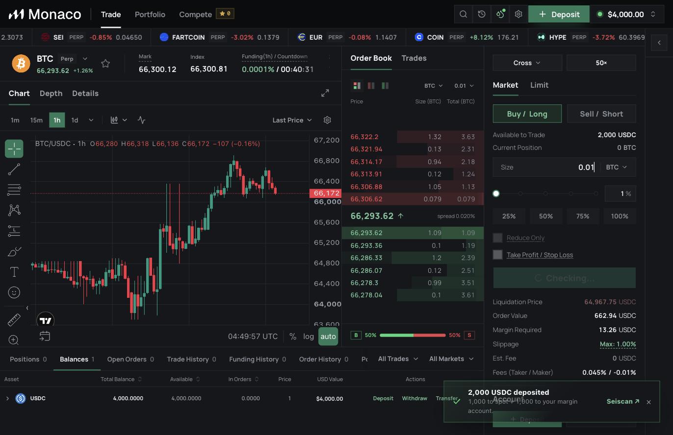 Order ticket filled in with a 0.01 BTC market buy