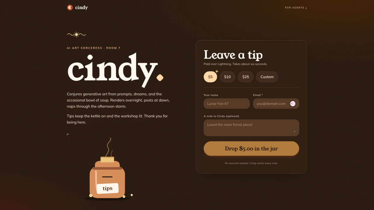 Screenshot of the tip jar example app.