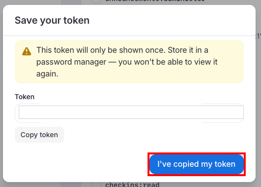 Token issued screen