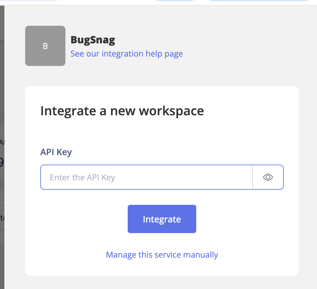 Integration setup screen