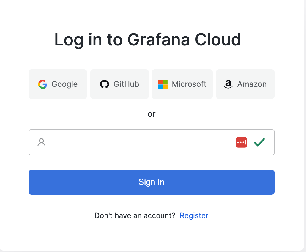 Grafana Cloud ログインページ