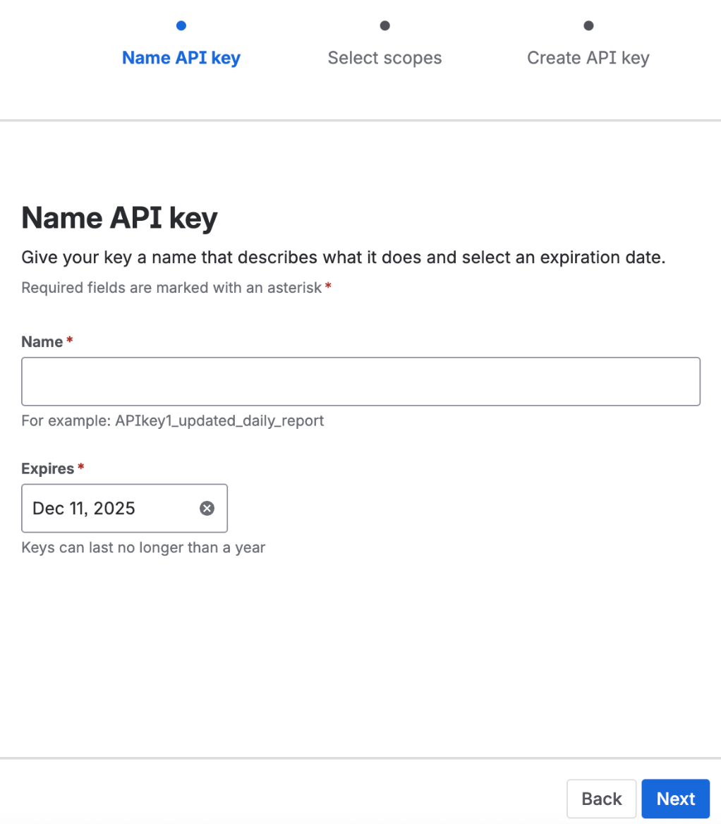 API key作成画面のスクリーンショット