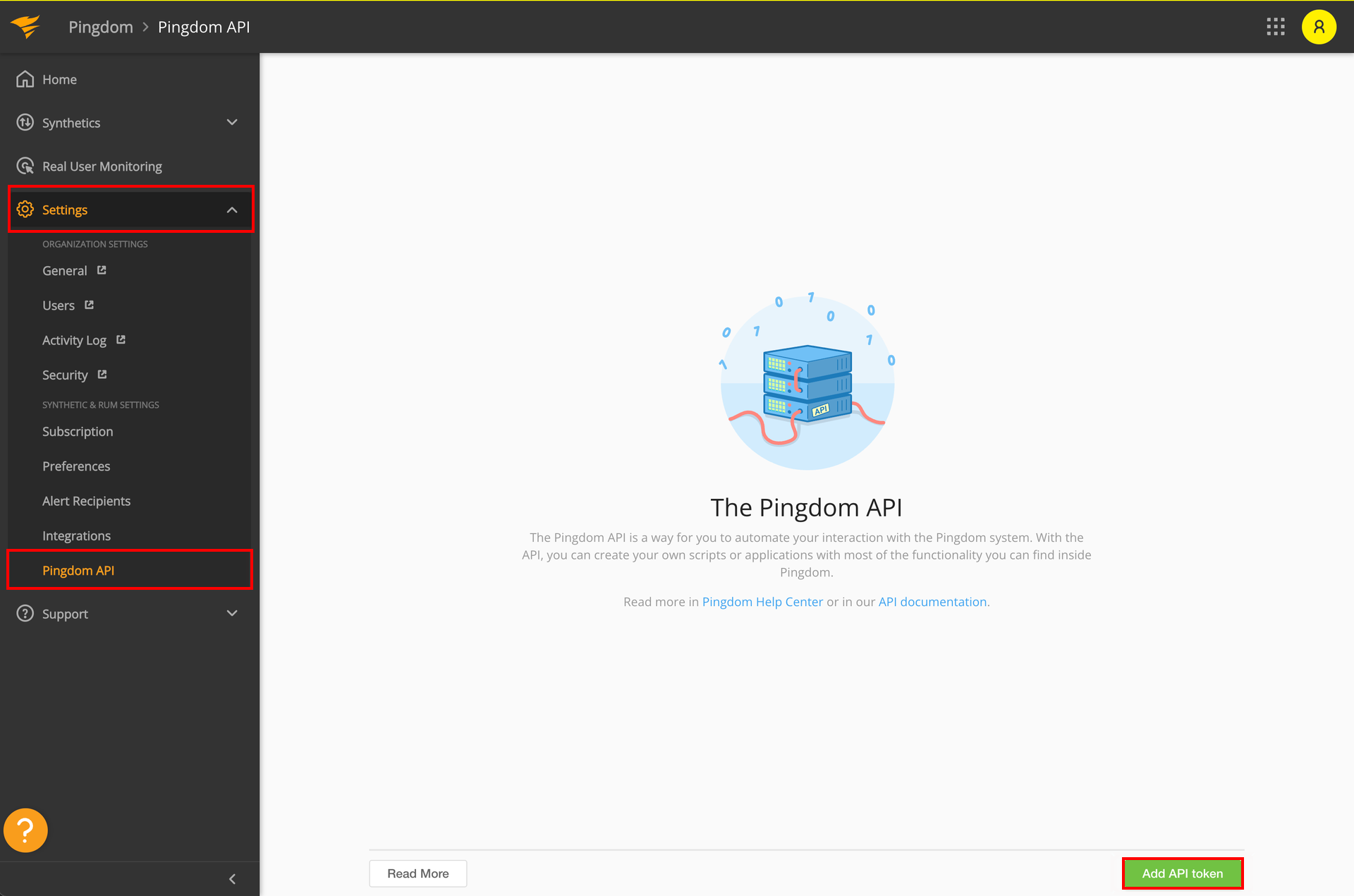 Pingdom API screen