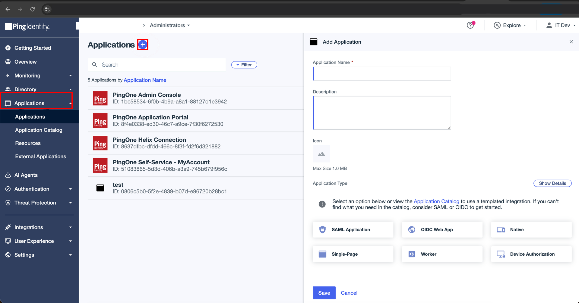 Applications screen