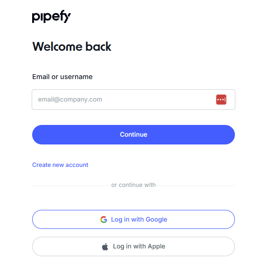 Pipefyログイン画面