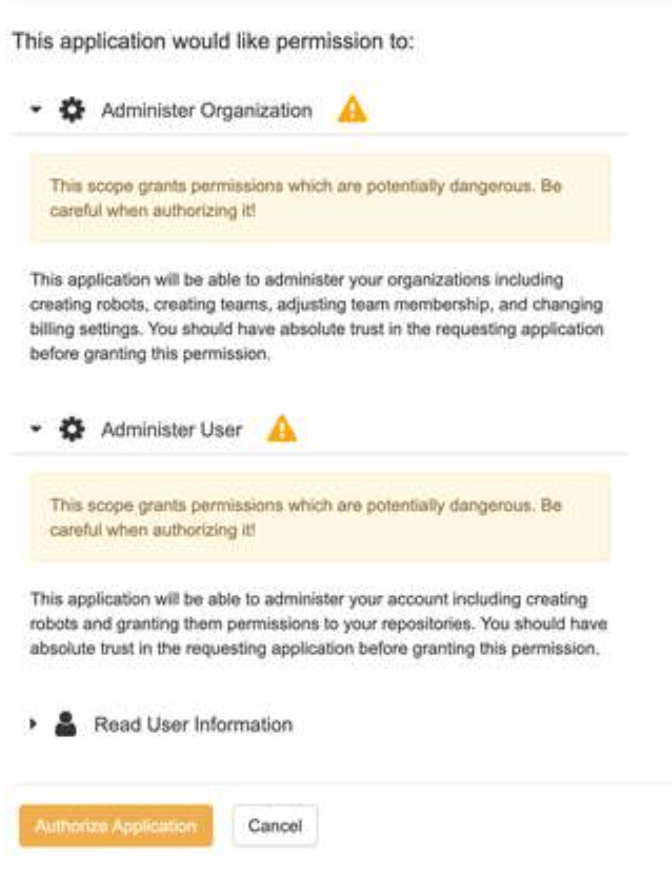 First authorization screen