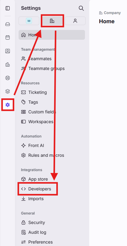 Settings > Company > Developers