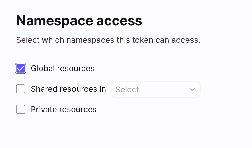 Namespace access で Global resources を選択