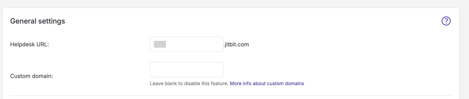 Jitbit HelpdeskのHelpdesk URL確認画面