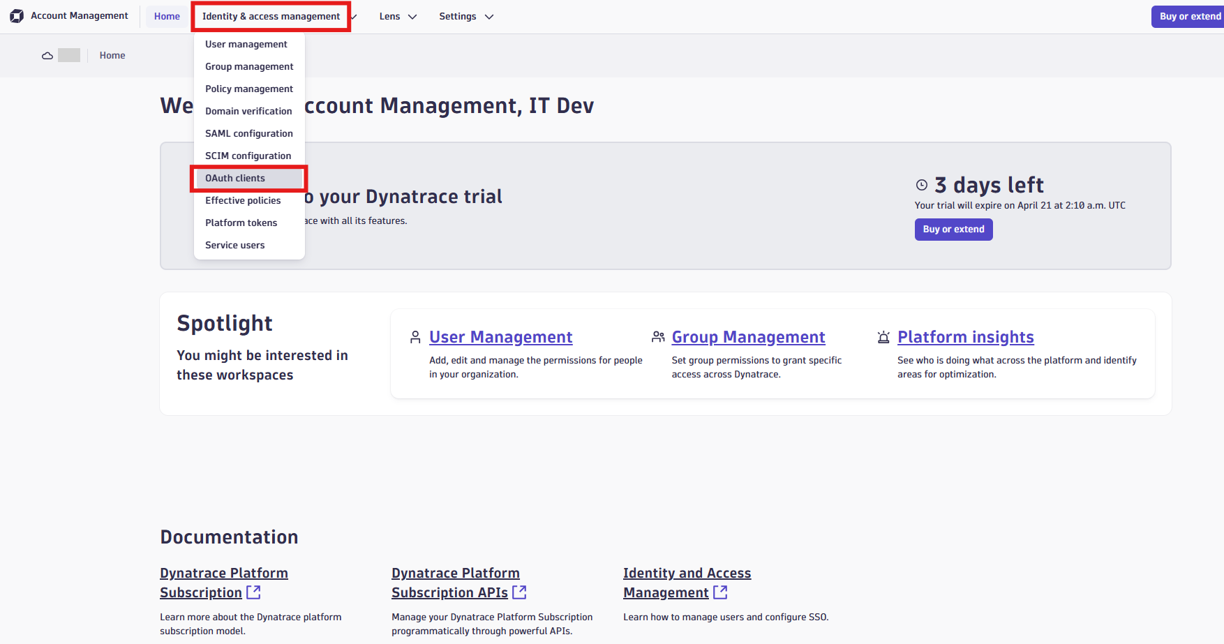 OAuth clients画面へ移動