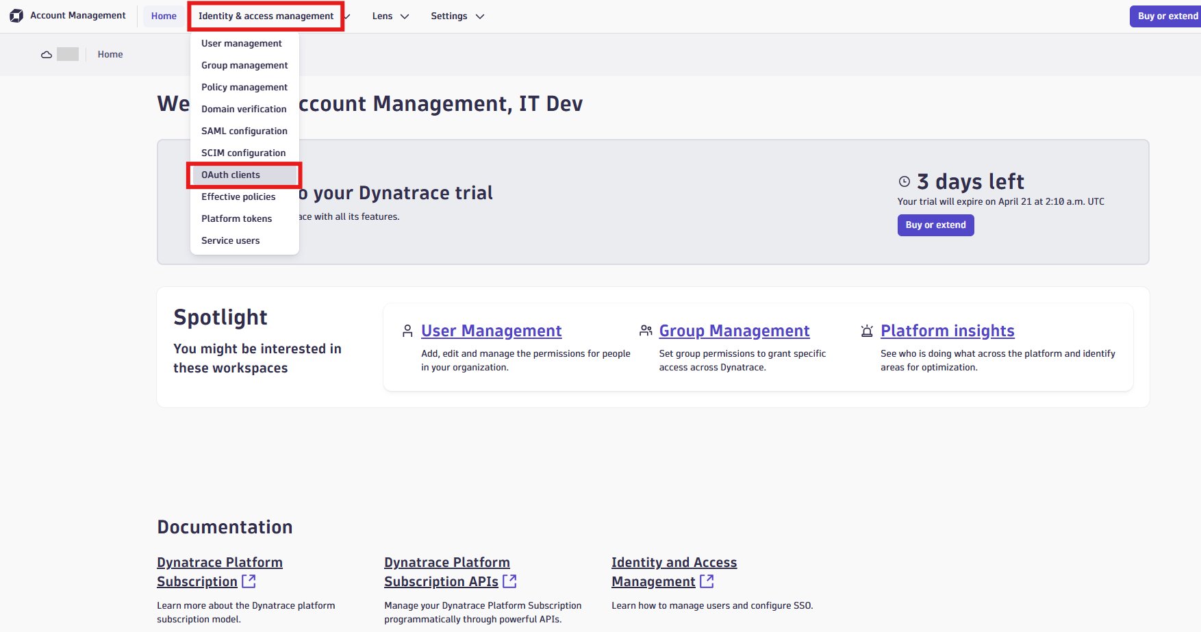 OAuth clients画面へ移動