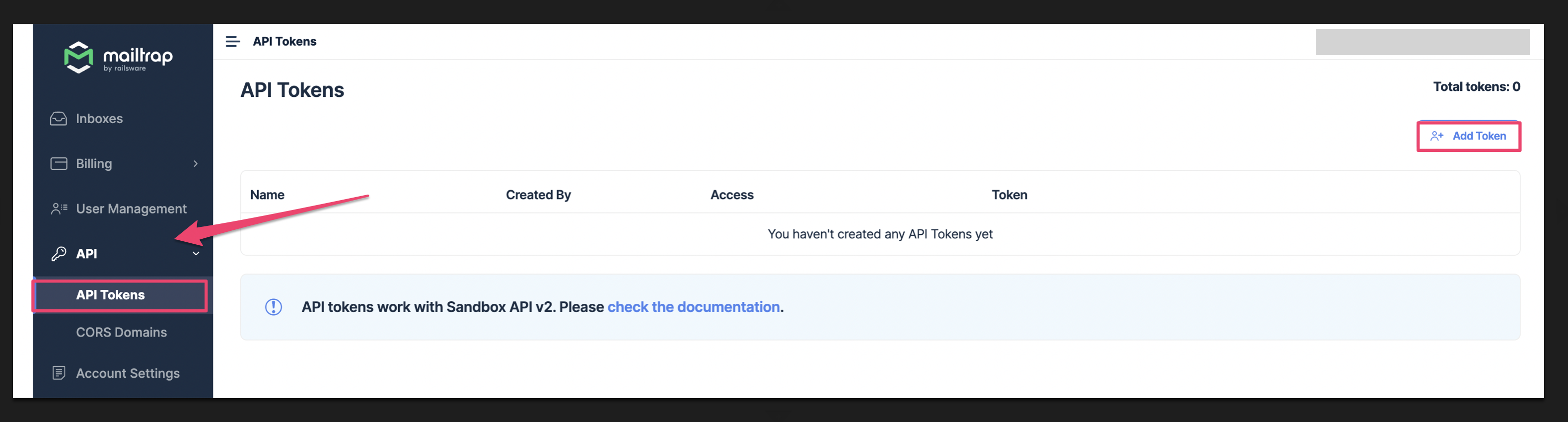 API Token メニュー