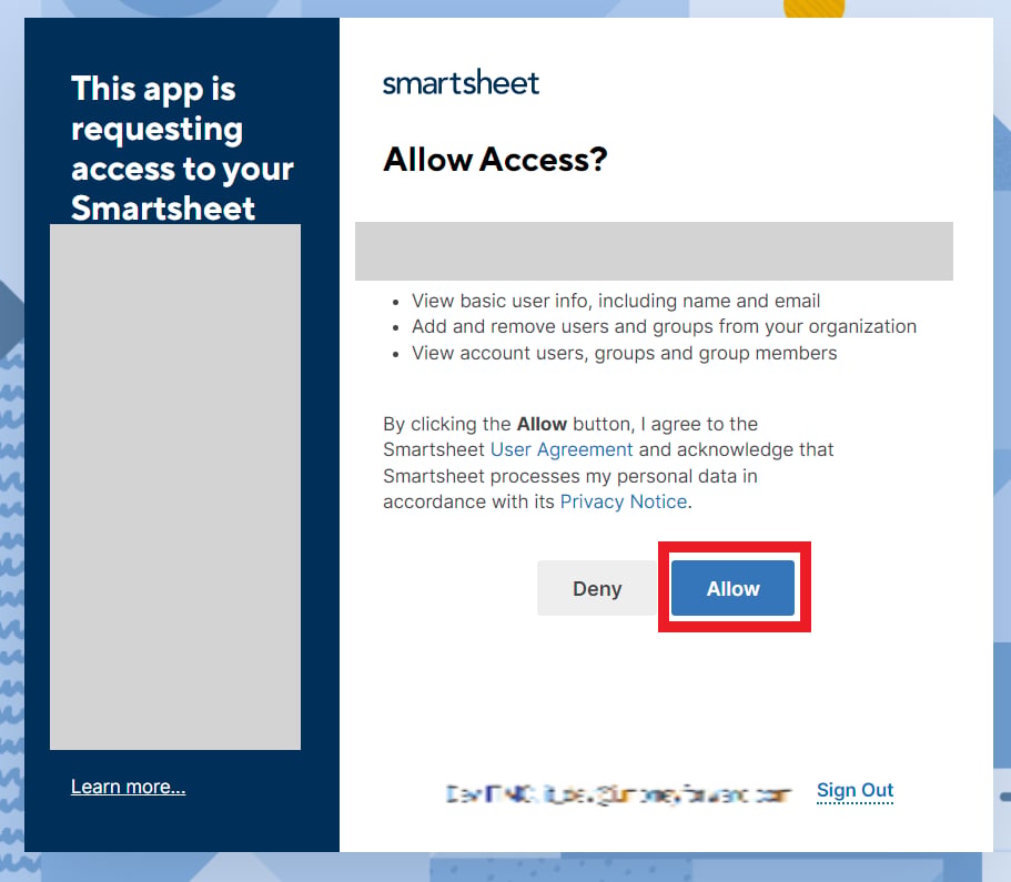 Smartsheet access permission screen