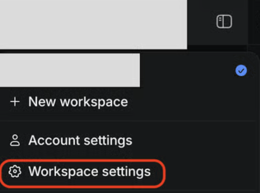 Attio's workspace switcher menu open, with Workspace settings shown