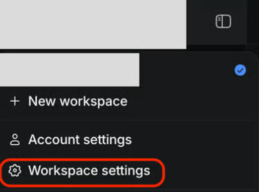 Attio's workspace switcher menu open, with Workspace settings shown