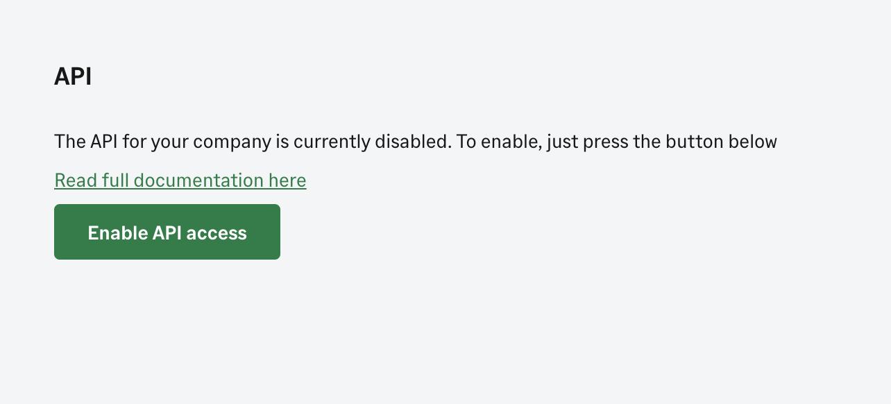 APIが無効になっている状態でEnable API accessボタンが表示されている画面