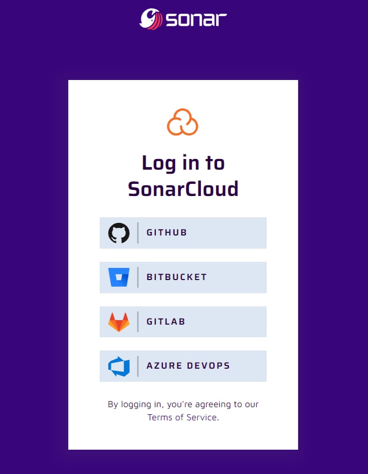SonarCloud login page