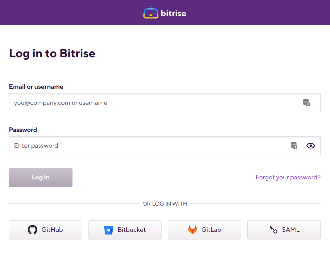 Bitriseログインページ