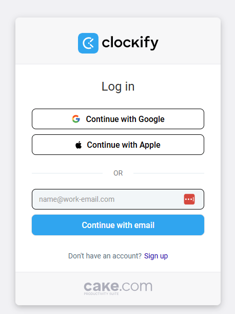 Clockify login