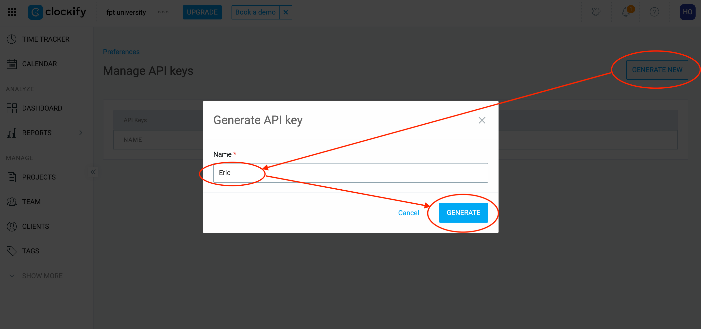 Generate API key