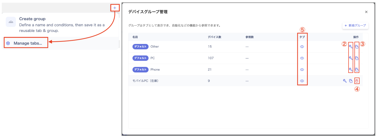 デバイスグループ管理画面