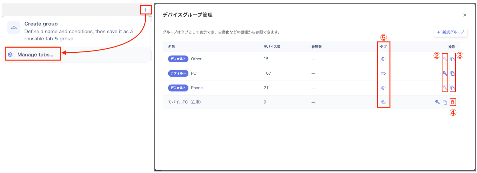デバイスグループ管理画面