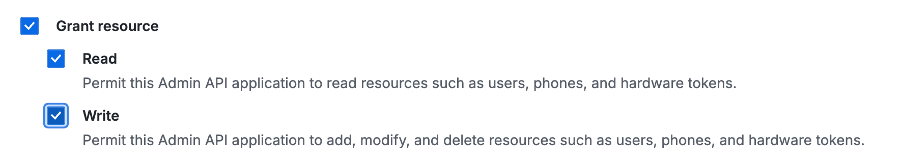 Grant resourceのチェックボックス