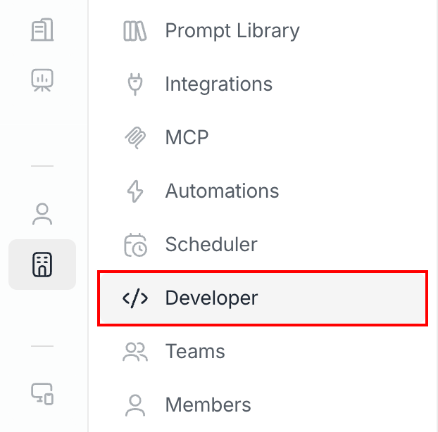 Avoma menu with Developer highlighted