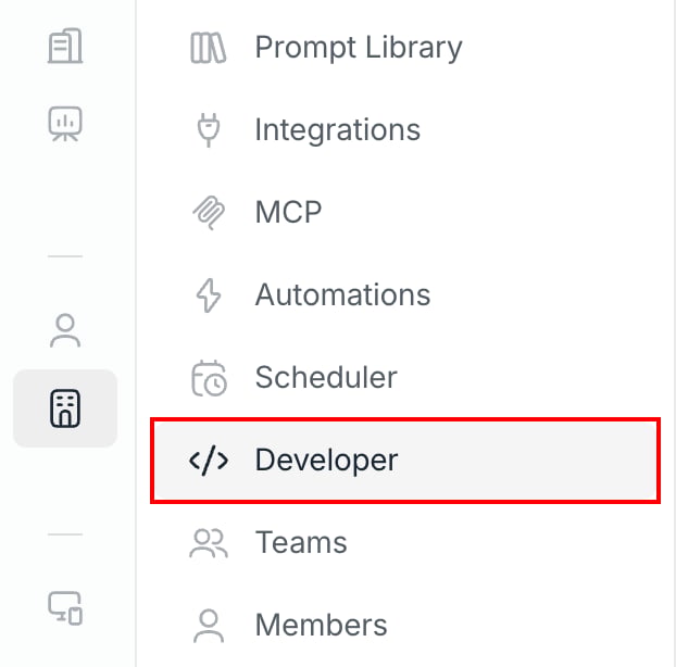 Avomaのメニューで、Developerが示されている状態