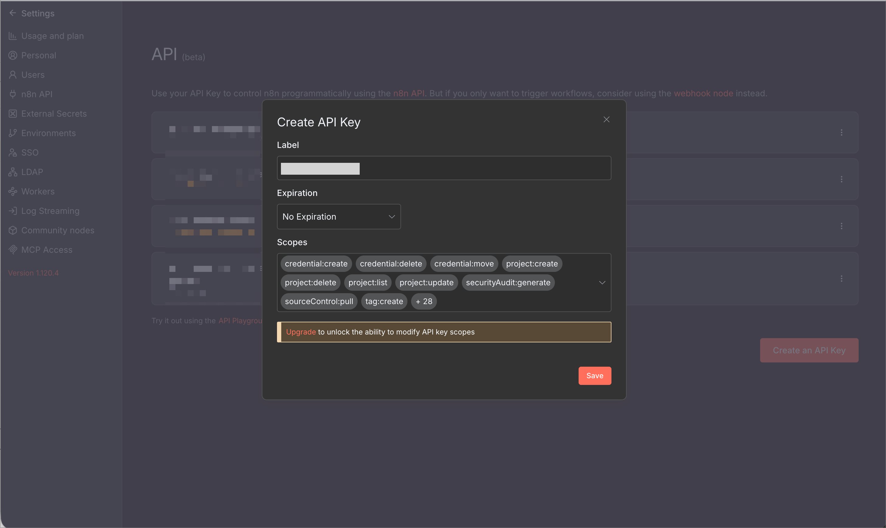 Scopes configuration screen